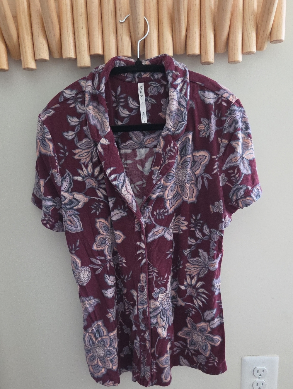 Soma Cool Nights Burgundy Floral Pajama Top